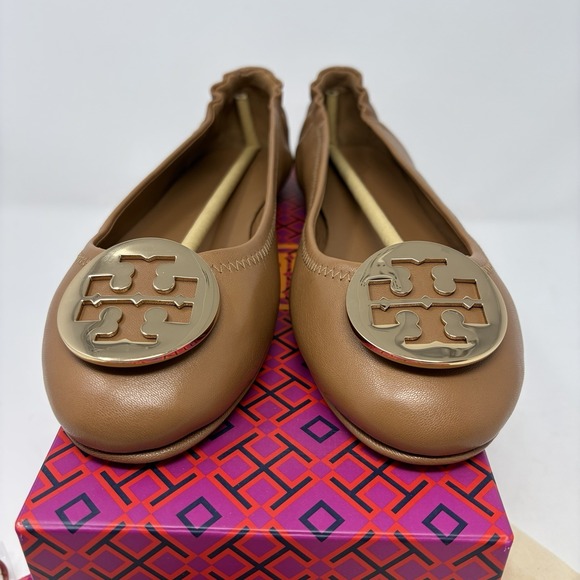 Tory Burch Minnie Travel Ballet Flat Royal Tan Gold Size 7.5 - Picture 4 of 12